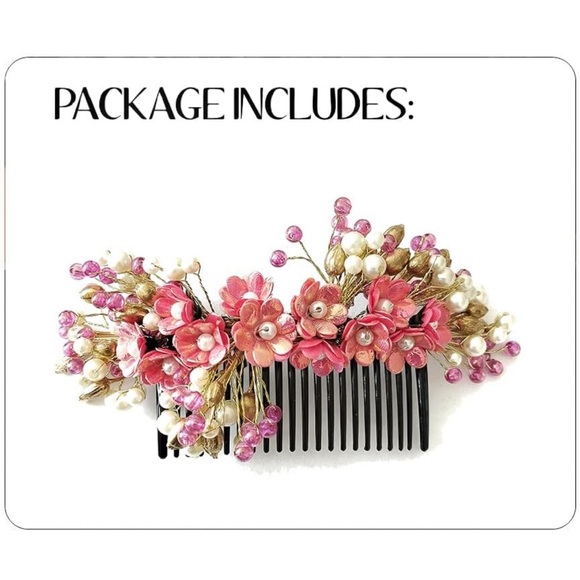 Designer Small Flower Gajra Style Designed With Metals, Pearls Bridal Hairclip - Picture 5 of 6